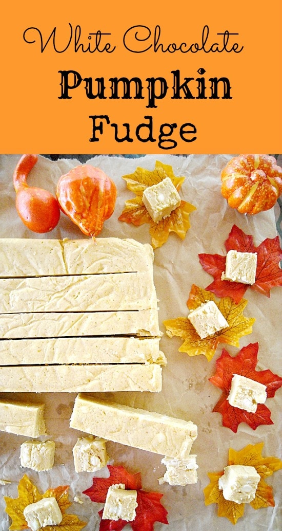 White Chocolate Pumpkin Fudge White Chocolate Pumpkin Fudge is a great fall pumpkin dessert recipe. Homemade fudge is easy to make. via flouronmyface.com