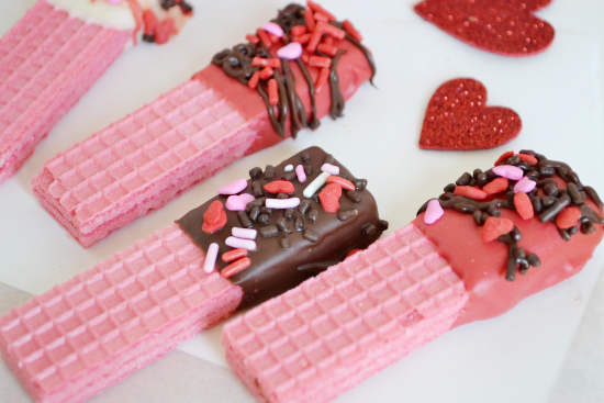 Valentines Day, Kids Treats, Chocolate Dipped Cookies, Wafer Cookies, Sprinkles